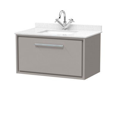 Balterley Grey 800Mm Wall Hung Single Drawer Vanity With Marble Worktop Basin - Pebble