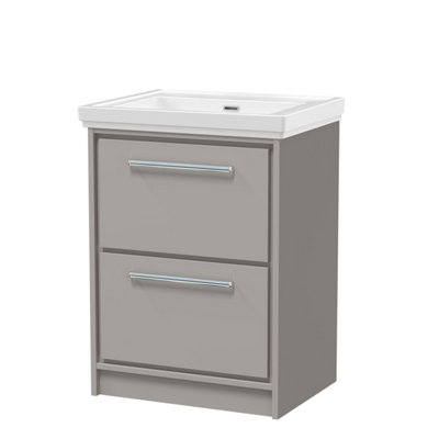 Balterley Longnor Modern Floor Standing 2-Drawer Bathroom Vanity With Fireclay BasinPebble Grey600mm from B&Q