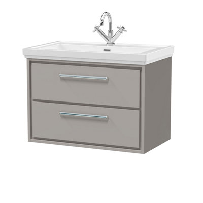 Balterley Longnor Modern Wall Hung 2-Drawer Bathroom Vanity Unit With Fireclay BasinPebble Grey800mm from B&Q