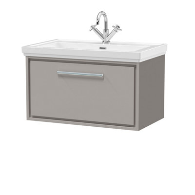 Balterley Longnor Modern Bathroom Wall Hung Single Drawer Vanity Unit With Fireclay BasinPebble Grey800mm from B&Q