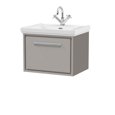 Balterley Longnor Modern Bathroom Wall Hung Single Drawer Vanity Unit With Fireclay BasinPebble Grey600mm from B&Q