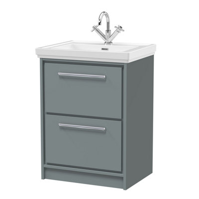 Balterley Longnor Modern Bathroom Floor Standing 2-Drawer Vanity Unit With Fireclay BasinCoastal Grey600mm from B&Q