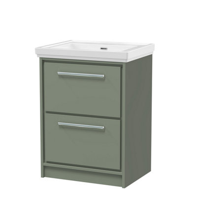 Balterley Longnor Modern Floor Standing 2-Drawer Bathroom Vanity With Fireclay BasinFern Green600mm from B&Q