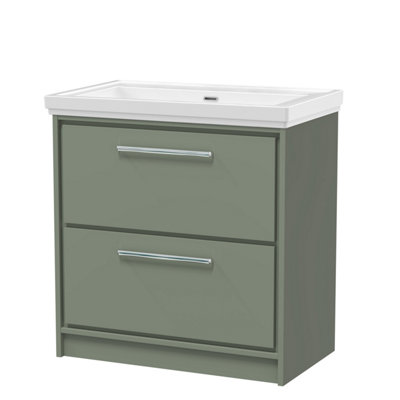 Balterley Longnor Modern Floor Standing 2-Drawer Bathroom Vanity With Fireclay BasinFern Green800mm from B&Q