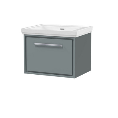 Balterley Longnor Modern Wall Hung Single Drawer Bathroom Vanity With Fireclay BasinCoastal Grey600mm from B&Q