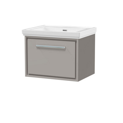 Balterley Longnor Modern Wall Hung Single Drawer Bathroom Vanity With Fireclay BasinPebble Grey600mm from B&Q