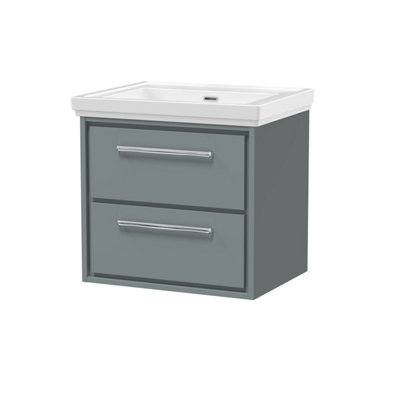 Balterley Longnor Modern Wall Hung 2-Drawer Bathroom Vanity With Fireclay BasinCoastal Grey600mm from B&Q