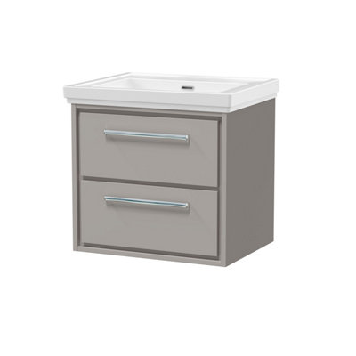 Balterley Longnor Modern Wall Hung 2-Drawer Bathroom Vanity With Fireclay BasinPebble Grey600mm from B&Q