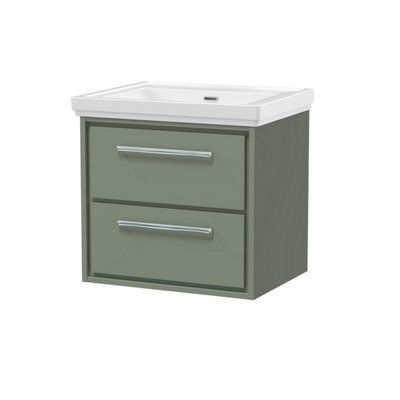 Balterley Longnor Modern Wall Hung 2-Drawer Bathroom Vanity With Fireclay BasinFern Green600mm from B&Q
