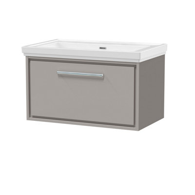 Balterley Longnor Modern Wall Hung Single Drawer Bathroom Vanity With Fireclay BasinPebble Grey800mm from B&Q