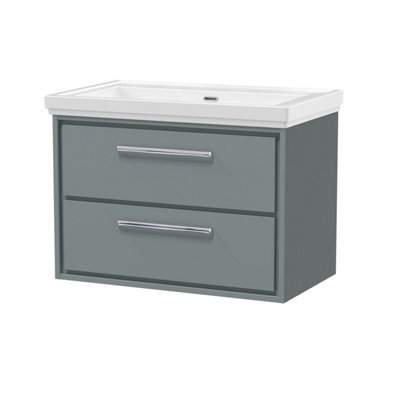 Balterley Longnor Modern Wall Hung 2-Drawer Bathroom Vanity With Fireclay BasinCoastal Grey800mm from B&Q