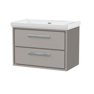 Balterley Longnor Modern Wall Hung 2-Drawer Bathroom Vanity With Fireclay BasinPebble Grey800mm from B&Q