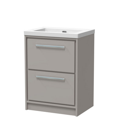 Balterley Longnor Modern Bathroom 2 Soft-Close Drawer Floor Standing Vanity Unit Fireclay BasinPebble Grey600mm from B&Q