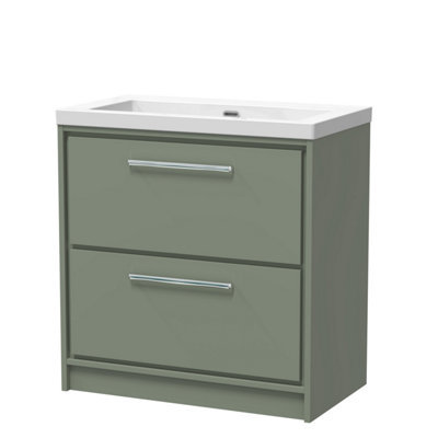 Balterley Longnor Modern Bathroom 2 Soft-Close Drawer Floor Standing Vanity Unit Fireclay BasinFern Green800mm from B&Q