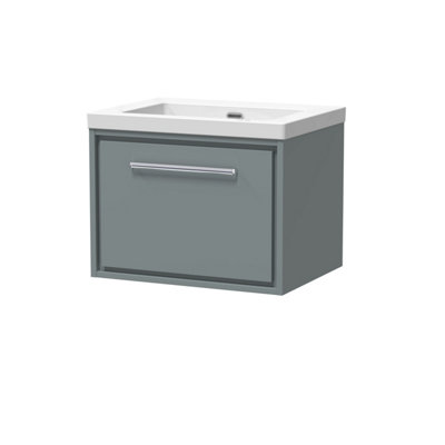 Balterley Longnor Modern Bathroom 1 Soft-Close Drawer Wall Hung Vanity Unit Fireclay BasinCoastal Grey600mm from B&Q