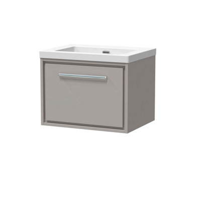 Balterley Longnor Modern Bathroom 1 Soft-Close Drawer Wall Hung Vanity Unit Fireclay BasinPebble Grey600mm from B&Q