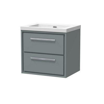 Balterley Longnor Modern Bathroom 2 Soft-Close Drawer Wall Hung Vanity Unit Fireclay BasinCoastal Grey600mm from B&Q