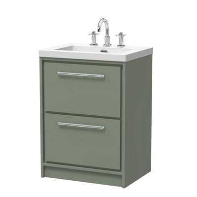 Balterley Longnor Modern Bathroom 2 Soft Close Drawer Floor Standing Vanity Unit Fireclay BasinFern Green600mm from B&Q