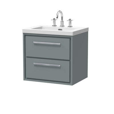 Balterley Longnor Modern Bathroom 2 Soft Close Drawer Wall Hung Vanity Unit Fireclay BasinCoastal Grey600mm from B&Q