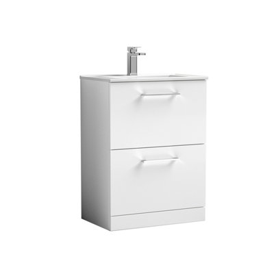 Balterley White Level Modern Bathroom Soft Close Drawer & Minimalist Floor Standing Vanity Unit Basin, Gloss 440Mm Size 2