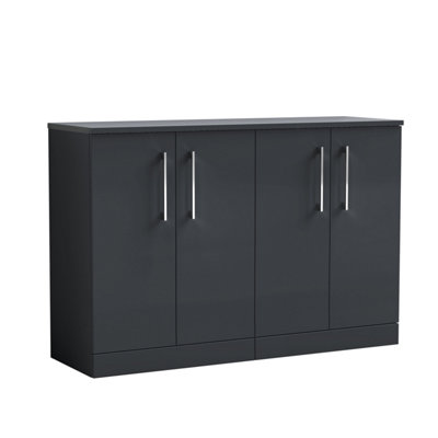 Balterley Dark/Grey Level Modern Bathroom Door Floor Standing Vanity Unit With Laminate Worktop & Handles, 1200 Mm Size 2