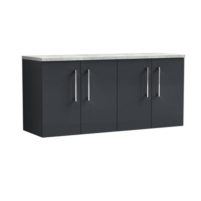 Balterley Bramshall 1200mm Wall Hung 4 Door Vanity Unit With Laminate Worktop For Spacious Modern Bathroom StorageDark Grey from B&Q