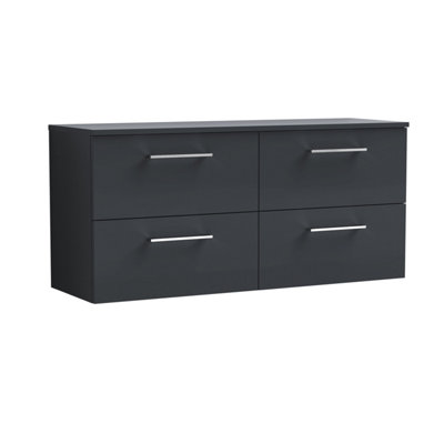 Balterley Bramshall Modern Bathroom 1200mm Wall Hung 4 Soft Close Drawer Vanity Unit With Worktop557 X 1205 X 390mmDark Grey from B&Q