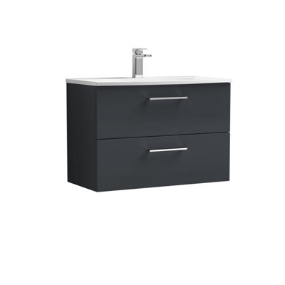 Balterley  Contemporary Bathroom 2-Drawer Wall-Hung Curved Basin Vanity UnitDark Grey800mm from B&Q
