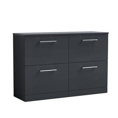 B&Q -  Bramshall Modern Bathroom 4 Drawer Floor Standing Vanity Unit With Laminate Worktop & HandlesDark Grey1200 mm