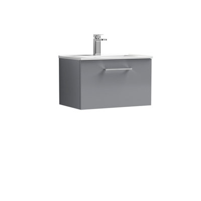 Balterley Bramshall Modern Bathroom 1 Soft Close Drawer & Minimalist Wall Hung Vanity Unit BasinSatin Grey600mm from B&Q