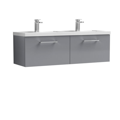 Balterley Level 1200mm Wall Hung 2 Drawer Vanity Unit With Double Polymarble Basin For Modern Bathroom StorageSatin Grey