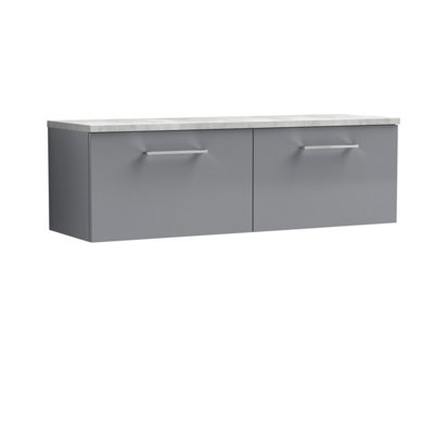 Balterley Bramshall 1200mm Wall Hung 2 Drawer Vanity Unit & Laminate Worktop Spacious Contemporary Bathroom StorageSatin Grey from B&Q