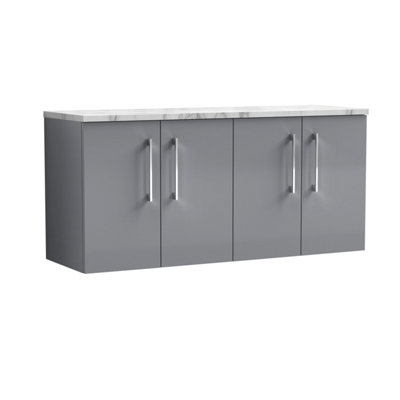 Balterley Bramshall 1200mm Wall Hung 4 Drawer Vanity Unit & Laminate Worktop Spacious Contemporary Bathroom StorageSatin Grey from B&Q