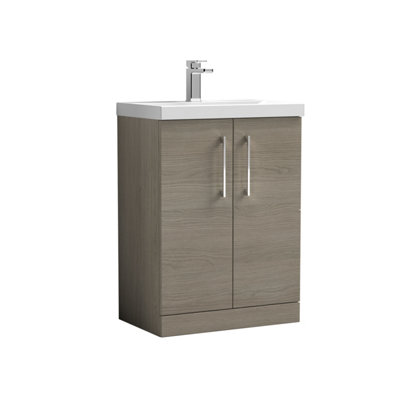 Balterley Level Modern Bathroom Floor Standing Door Vanity & Mid-Edge Ceramic Basin, Solace Oak, 600Mm Size 2