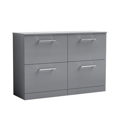 Balterley Grey Level Modern Bathroom Drawer Floor Standing Vanity Unit With Laminate Worktop & Handles, Satin 1200 Mm Size 4