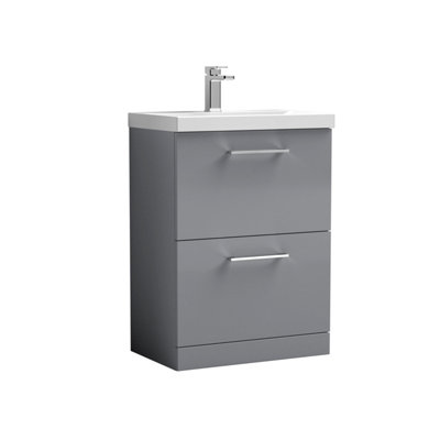 Balterley Modern Bathroom 2 Soft Close Drawer Floor Standing Vanity Unit & Rectangular Mid-Edge BasinSatin Grey600 mm from B&Q