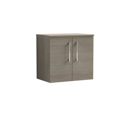 Balterley Bramshall Modern Bathroom 600mm Wall Hung 2-Door Vanity Unit With WorktopSoft Close DoorsSolace Oak from B&Q