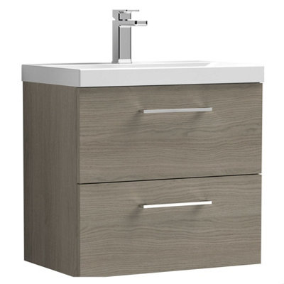 Balterley Level Wall Hung Soft Close Drawer & Thin-Edge Bathroom Vanity Unit Basin, Solace Oak, 600Mm Size 2