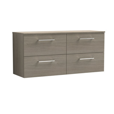 Balterley Bramshall Modern Bathroom 1200mm Wall Hung 4 Soft Close Drawer Vanity Unit With Worktop557 X 1205 X 390mmSolace Oak from B&Q