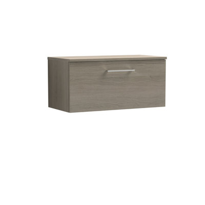 Balterley Bramshall Modern Bathroom 800mm Wall Hung 1-Soft Close Drawer Vanity Unit With Worktop805 X 377 X 390mmSolace Oak from B&Q