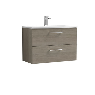 Balterley Level Modern Bathroom Wall Hung 2-Drawer Vanity & Curved Basin, Solace Oak, 800Mm Size 2