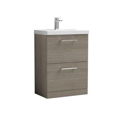 Balterley Level Modern Bathroom Floor Standing Drawer Vanity & Mid-Edge Ceramic Basin, Solace Oak, 600Mm Size 2