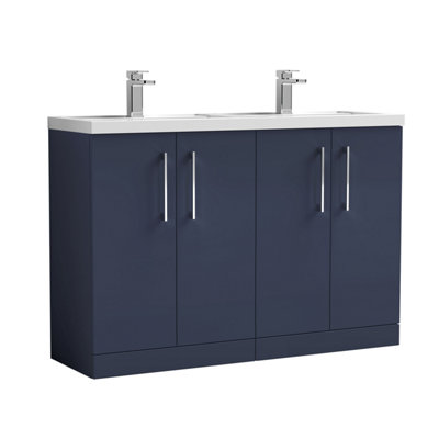 B&Q -  Bramshall 1200mm Floor Standing 4 Door Vanity Unit With Double Basin For Modern Bathroom StorageMidnight Blue