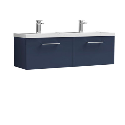 B&Q -  Bramshall 1200mm Wall Hung 2-Drawer Vanity Unit With Double Basin For Modern Bathroom StorageMidnight Blue