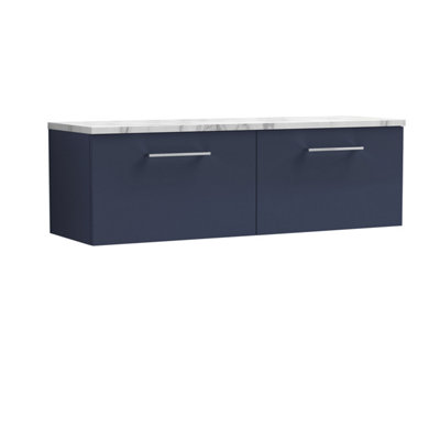Balterley Bramshall 1200mm Wall Hung 2 Drawer Vanity Unit & Laminate Worktop For Spacious Modern Bathroom StorageMidnight Blue from B&Q