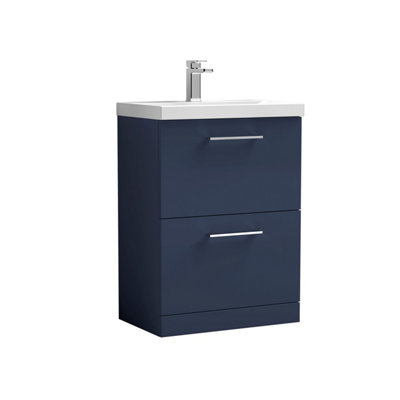 B&Q -  Contemporary Bathroom Floor Standing 2 Soft-Close Drawer Vanity Unit & Mid-Edge Ceramic BasinMidnight Blue600 mm
