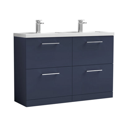 B&Q -  Bramshall 1200mm Floor Standing 4 Drawer Vanity Unit & Double Basin For Modern Bathroom StorageMidnight Blue