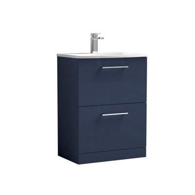 B&Q -   Modern Bathroom Floor Standing 2-Drawer Vanity & BasinMidnight Blue600mm