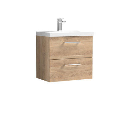 Balterley Level Contemporary Bathroom Wall Hung 2-Drawer Vanity & BasinBleached Oak600mm from B&Q