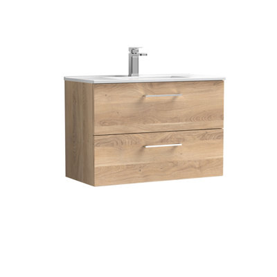 Balterley  Contemporary Bathroom 2 Soft Close Drawer & Minimalist Wall Hung Vanity Unit BasinBleached Oak800mm from B&Q